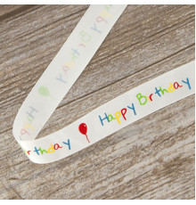 Лента атласная на картонной мини-катушке "Happy Birthday"