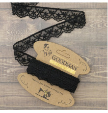 Кружево-вышивка на тюле, 28 мм, цвет черный, 100% полиэстер, 3,5 м